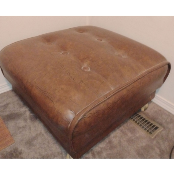 Vintage PU Leather Ottoman on Casters 