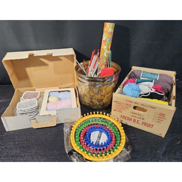 Crafty Collection Including Various Knitting Needles, Yarns, Looms