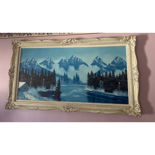 Icy Mountains Oil on Board Painting By J. Stange - 57x31 