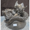 Image 2 : Heavy Bronze Toned Mother Dragon + Baby Dragon Candle Holders 10" Diameter 9" Tall
