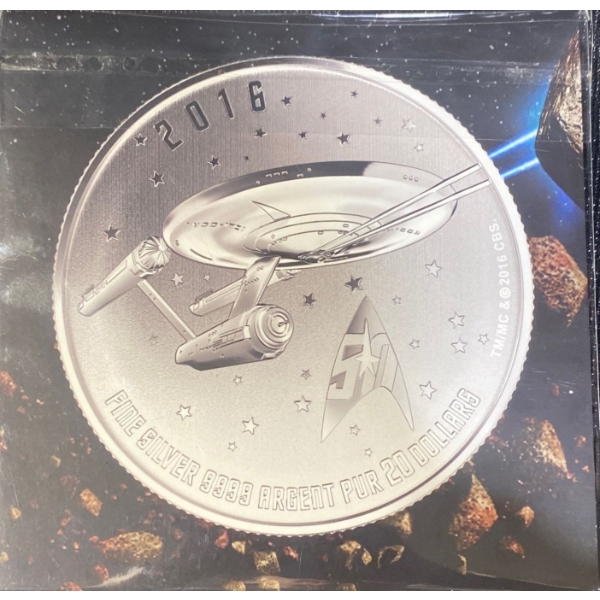  2016 Royal Canadian Mint $20 Star Trek Enterprise Fine Silver Coin 7.96 Grams