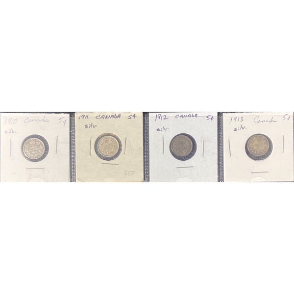 1910 - 1913 Canadian Sterling Silver Nickels