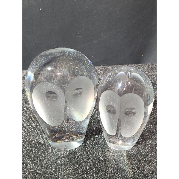 Pair of Glass Owls Decor 3.5 and 4.5 T 