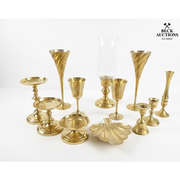 Vintage Brass Decorative Objects And Candlesticks.
