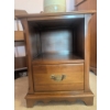 Image 2 : Oak Bed Frame and Matching Nightstand with Brass Accents