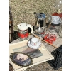 Image 3 : Retro magazine stand wooden/brass picture frames tea cup & saucer vintage bottles oil lamp Pyrex