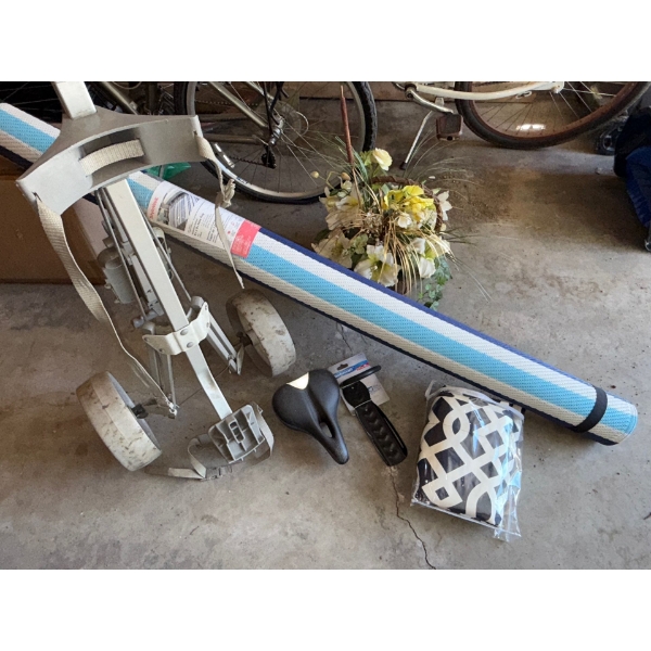 Summertime Essentials - Outdoor Area Rug 6'x9' Golf Cart Bicycle Hanger & More