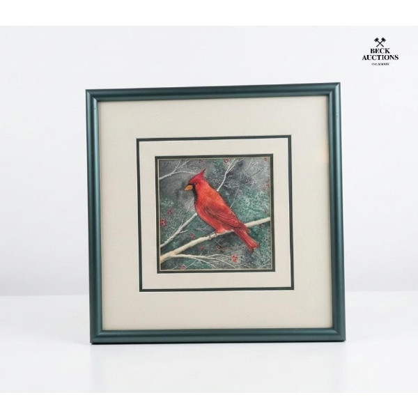 Painting Of A Northern Cardinal Bird Perched On A Snowy Branch 17''*17''INCHES.