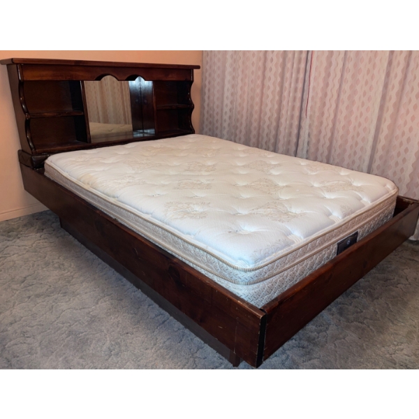 Solid Wood Vintage Waterbed Base w.Sealy Posterpedic Signature Collection Mattress- Queen Size