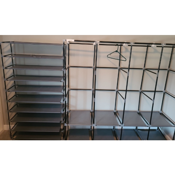 Shoe Shelf 33.5 w, 63 h, 11 d and Clothing Rack 67 w, 66 h, 17.5 d  