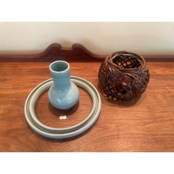 Akiko Kohana container and ring, Chabana basket with copper container.