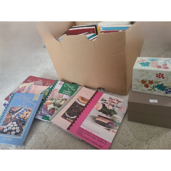 Cookbook Assortment by Company's Coming, Pampered Chef "All The Best" and 2 Recipe Boxes (Full) 