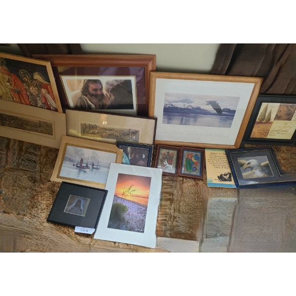 Asst Art & Prints of Various Sizes & Brass Mirror 22 w, 49 h