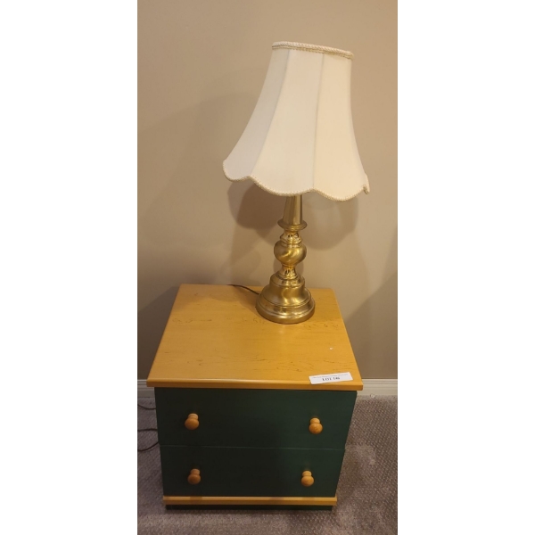MDF 2 Drawer Nightstand  19 1/2 w20 1/2 h & Brass Lamp 27 1/2 h