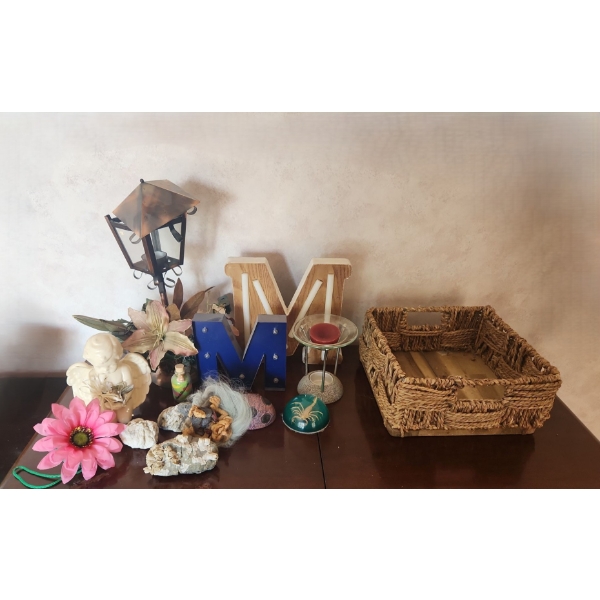 Assorted Decor: Lantern Tealight Holder 15 T, Scorpion Paperweight, Basket 10 W, 10 D, 5 T and More!