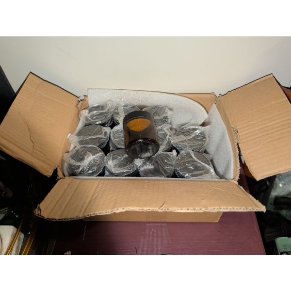NEW Light Sensitive Amber Glass Jars w/ Black Lids (Box Contains 24 Vessels/24 Lids)