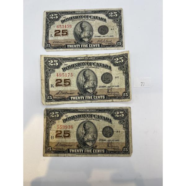 1923 Canadian 25 Cent Banknotes