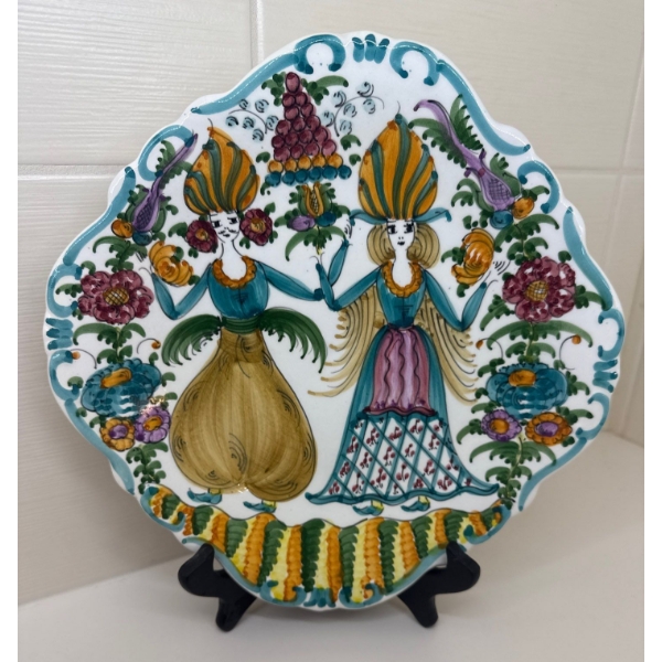 Hand Painted Turkish Art Pottery Plate 14"Tall