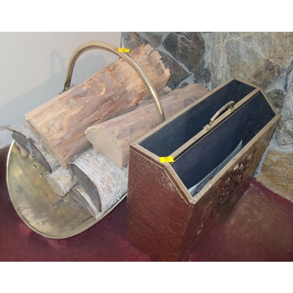 Fireplace Brass Log Holder and Magazine Stand 14.5 W, 6 D, 12 T 
