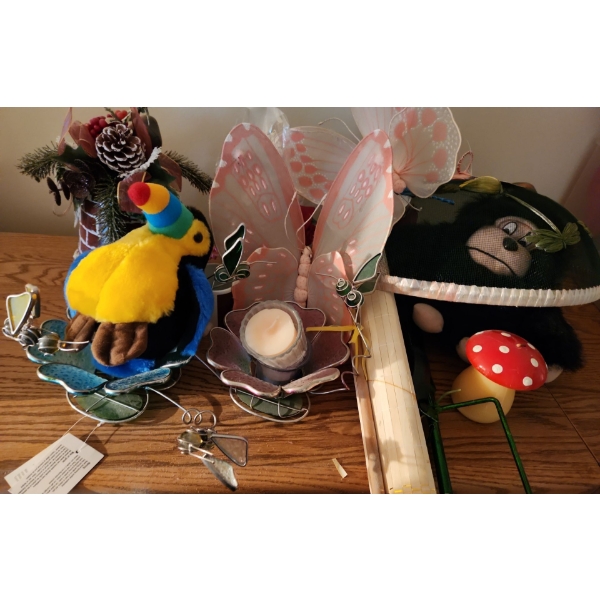 Home Decor: Plush Toucan 8 T,  Solar Flower Light, Candleholders, Food Cover and More!