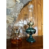 Image 1 : Collectible antique oil lamp, featuring a clear glass font and an etched glass chimney 
