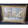Image 1 : Signed Berté Street Scene Painting, 42×30 Inches