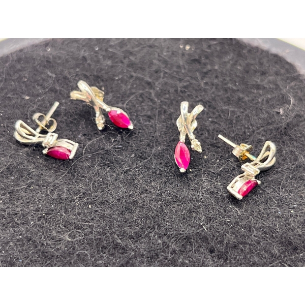 Two Pairs of 10K White Gold Precious Stone Earrings (total weight 2.7g)