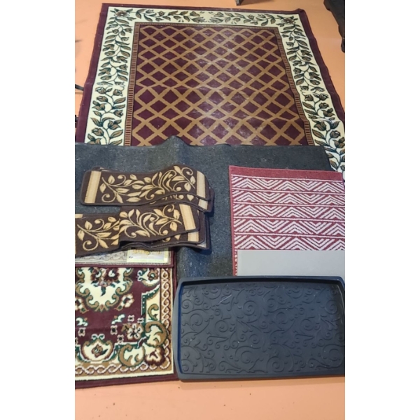 Area Rug with Flower Border 86 L, 63 W, also Includes Boot Tray, Entrance Mat and Small Runner 