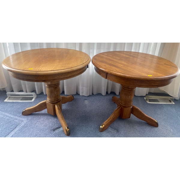 Pair Of Oak End Tables w/ Brass Embellishments 21T