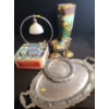 Image 1 : Painted Rubber Boots Size 10, Vintage Lamp w/ White Glass Shade 13 T, Metal Tray 23 X 14 and More!