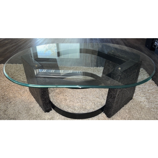 Modern Coffee Table w/ Glass Top & Dark Colored Base  44x24x20"tall