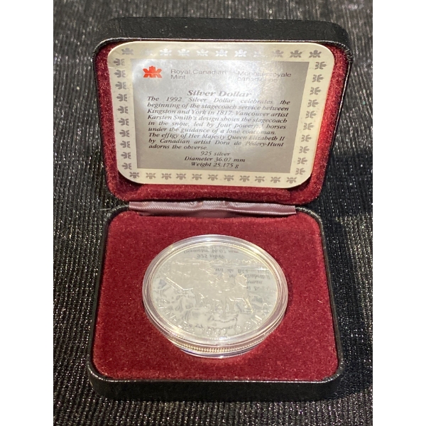 RCM 1992 Silver Dollar Celebrating the Beginning of the Stagecoach Service Between Kingston and York