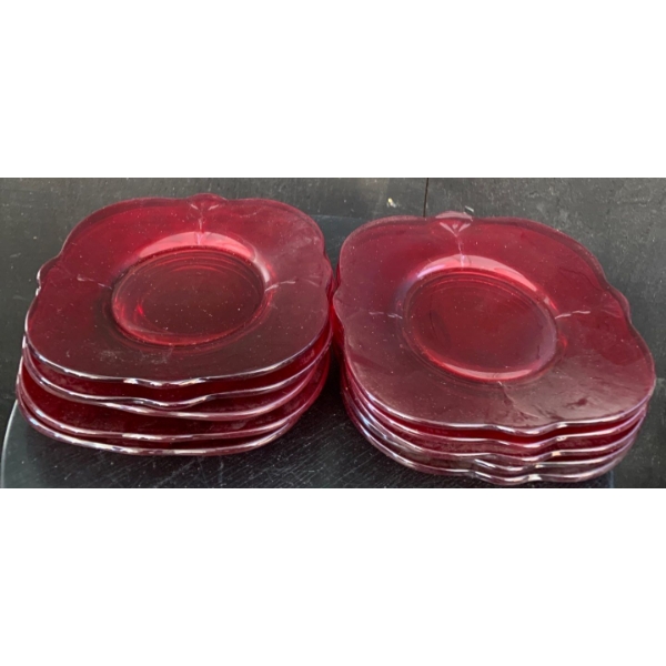 Collection of Vintage Cranberry Glass  Plates (10) 