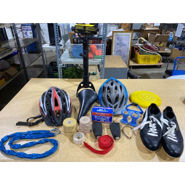 cycling helmuts, lock, soccer cleats and more