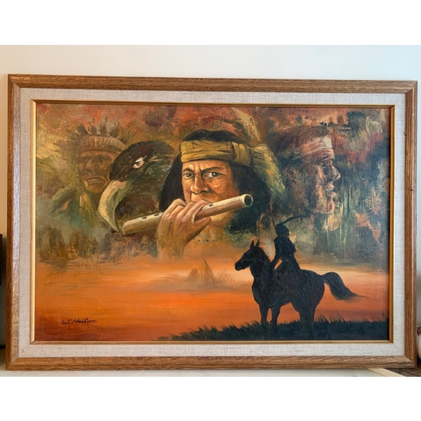 W. Hallan Indigenous Art 29x42 Oil On Canvas Art