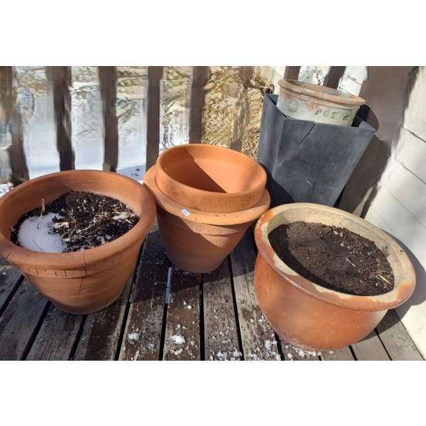 Group of Outdoor Terra Cotta Pots- Largest: 14" Diameter, 11 T