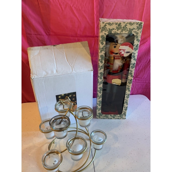 Christmas Candle Holder with Vintage Nutcracker in Original Box