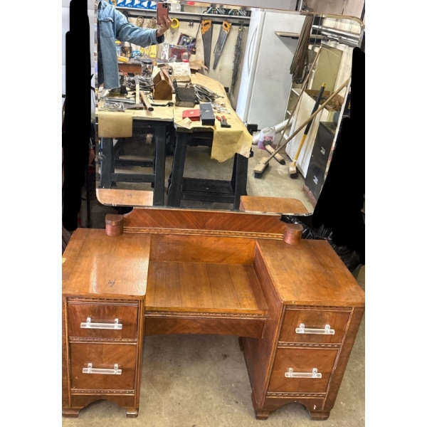Vintage Wooden Vanity (Some Damage on Back)  - 47W, 18D, 65T 