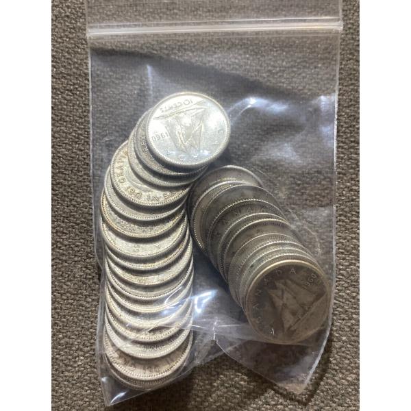 28 Canadian 10-Cent Pieces 80% Silver 2.33 Grams