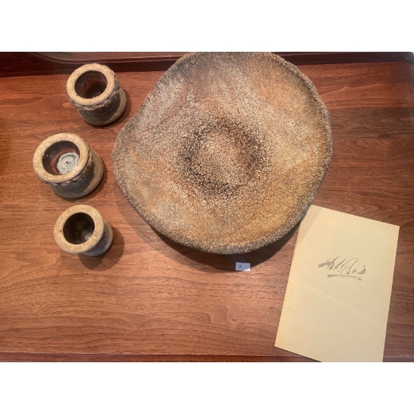 Charles Hilton Clay-Fruit bowl and 3 candlestick holders
