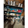 Image 1 : Heavy duty, wood shelf with all contents, including vintage tractor, parts, nuts, and bolts 