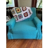 Image 2 : Vintage Retro Teal Couch & Chair D30" W34" H26" In Great Condition Solid Wood Frame l86" H30" D31"