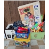 Image 1 : Vintage Painted Toy Box 24 W, 17 D, 15 T, Wooden Auto Station, Building Blocks and Assorted Toys 