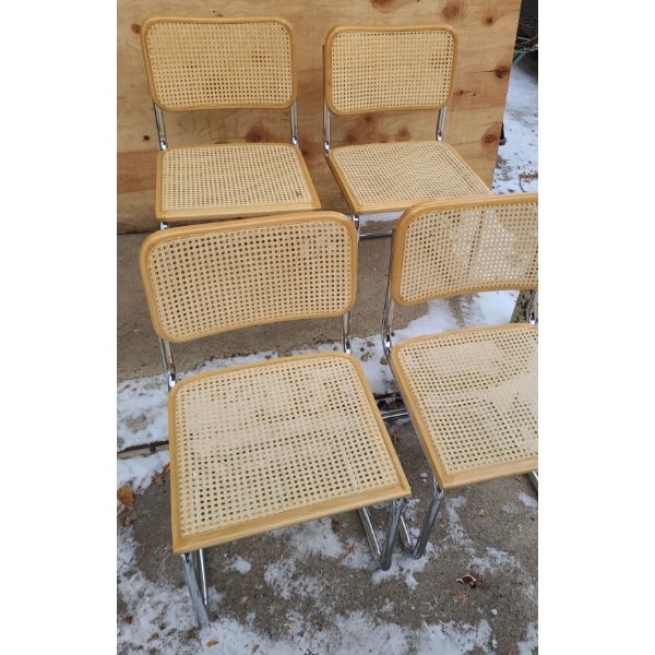 Set of 4 Chrome Chairs with Rattan Seats 33 T, 18 L, 17 W