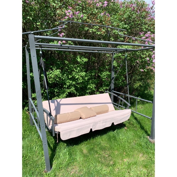 Outdoor Swing With Metal Frame and Cushioned Seating