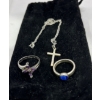 Image 1 : Pair of Sterling Silver Rings, and Cross Necklace (total weight 6.9g)