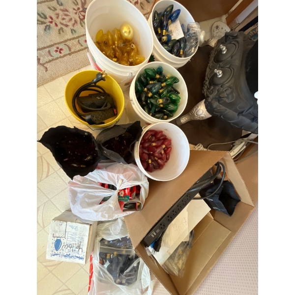 massive collection of vintage glass Christmas bulbs in all colors, green red blue yellow