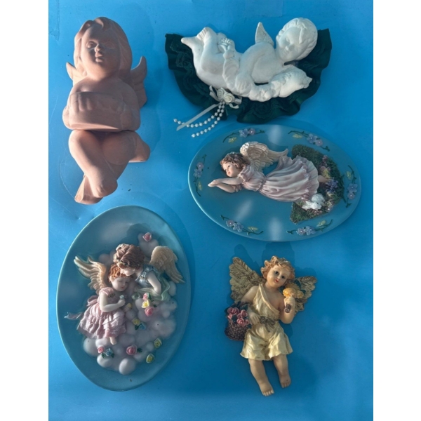 Terracotta Partylite Shelf Angel (Chip on Foot; 8T) & Various Angelic Decor  Hangables 