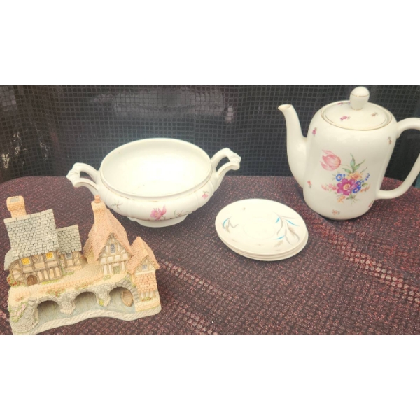 David Winter Archer's Thrice Cottage and Assorted Porcelain Tableware