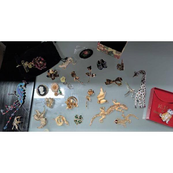 Costume Jewelry Brooches Featuring Joan Rivers, K.J.L., and Other Styles